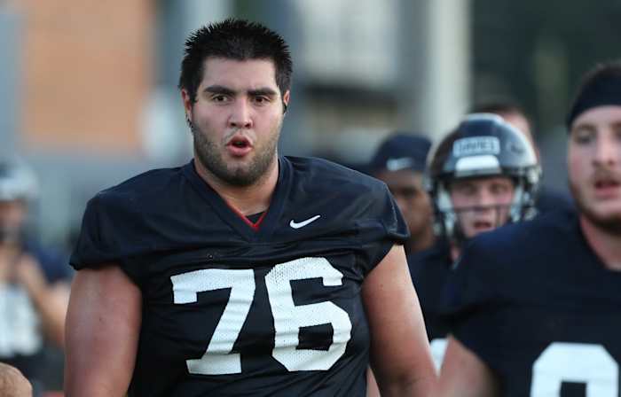 Virginia offensive lineman John Paul Flores at fall camp